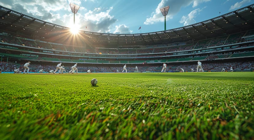 The intensity of a cricket match, with players in action on the field. Source: Midjourney 