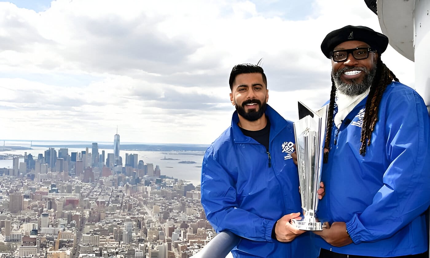 Chris Gayle lights up the Empire State Building to kick off the ICC Men's T20 World Cup 2024 Trophy Tour